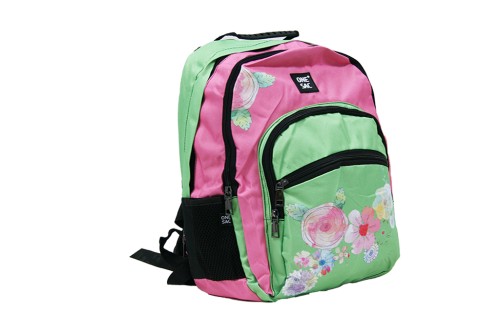 Mochila verde y rosa flores