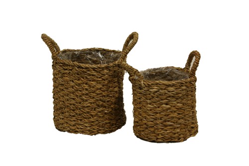 Canasto yute natural con asa s/2