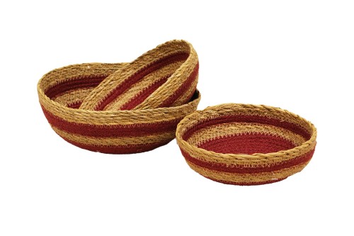 Corbeille ronde beige et grenat.