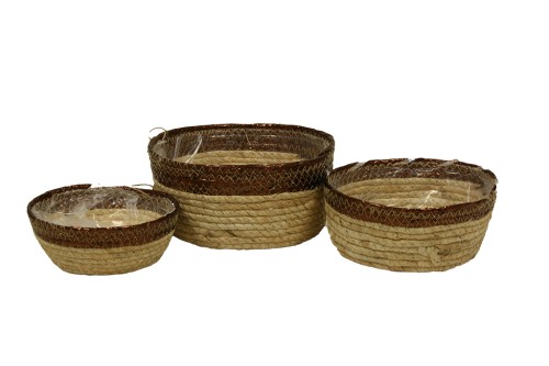 Pot de fleurs rond à rayures marron s/3