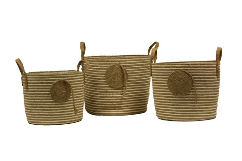 Jardinière rayée avec poignée en corde s/3