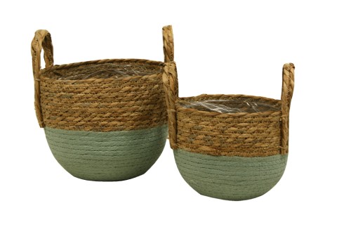 Pot de fleurs rond avec poignée de couleur turquoise s/2