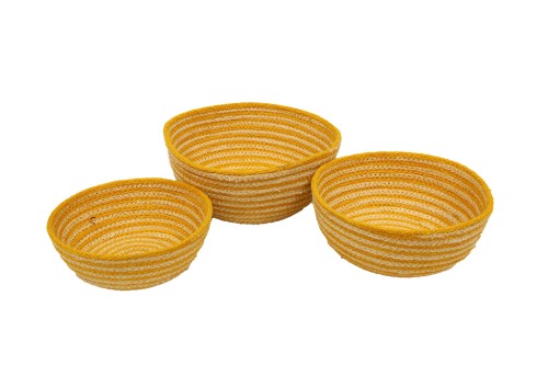 Plateau en jute rayé bicolore s/3