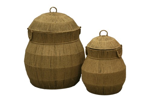 Panier en jute avec couvercles et poignées s/2