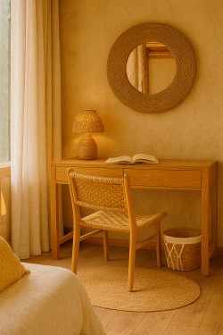 Miroir rond avec cadre en seagrass tressé