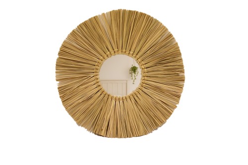 Miroir rond avec cadre en tiges de seagrass