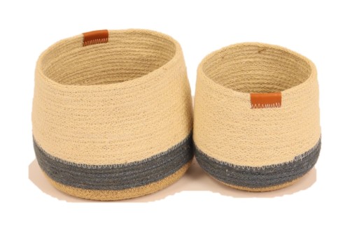 Paniers en jute blanc et beige (Lot de 2)