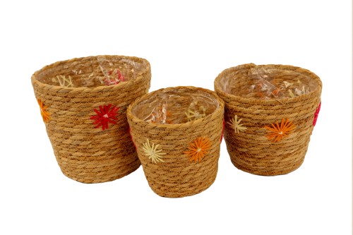 Macetero seagraas flores r y am s/3