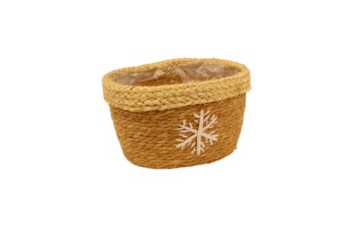 Macetero seagraas natural  y copo de nieve s/3