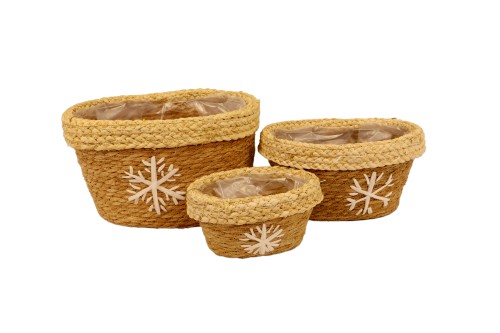 Macetero seagraas natural  y copo de nieve s/3