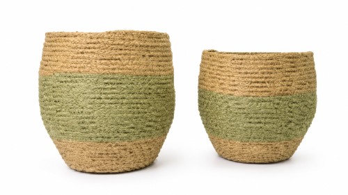 Macetero seagrass natural y verde s/2