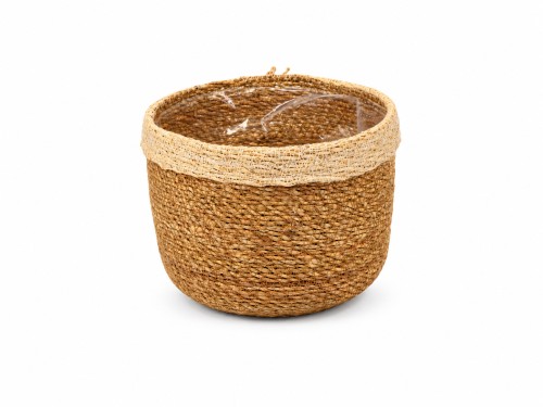 Macetero seagrass con borde blanco
