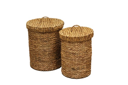 Paniers à linge en jacinthe d'eau avec couvercle x2