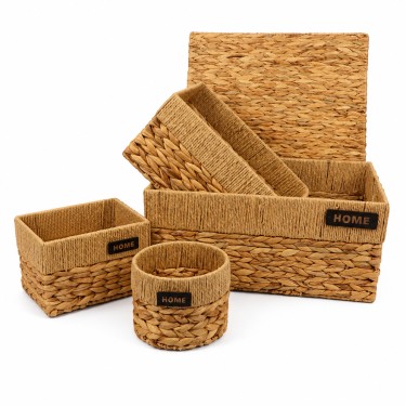 Ensemble de Malles et Paniers en Jacinthe d'Eau Beige S/5