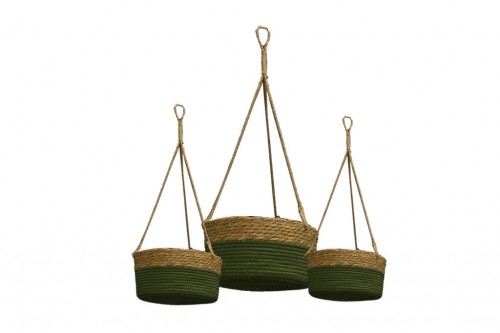 Cesta colgante tela y seagrass verde s/3