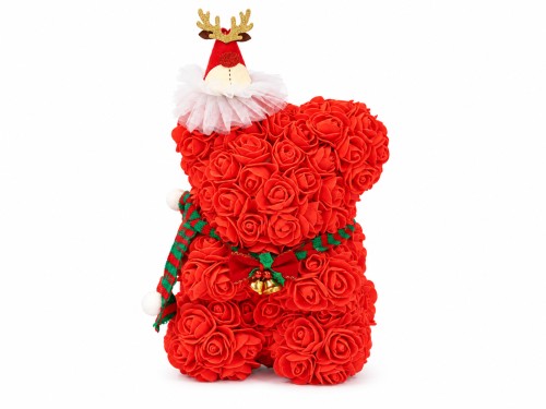 Ours décoratif rouge de Noël en fleurs