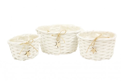 cesto redondo mimbre blanco estrella madera s/3