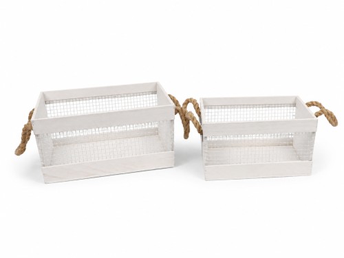 Caja blanca con rejilla y asas de cuerda s/2 descolorida