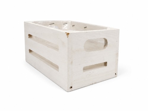 Macetero de madera blanco defectos en pintura