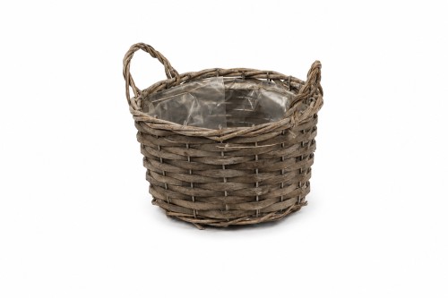 Macetero de mimbre gris
