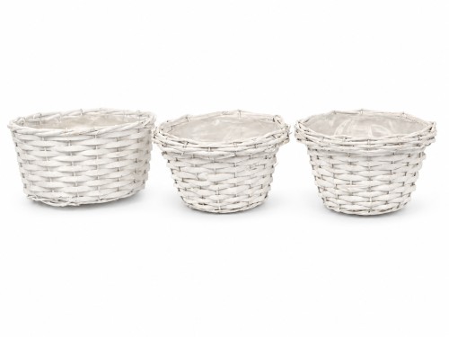 Maceteros de mimbre blancos s/3 descoloridoa