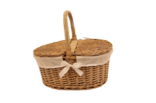 Cesta picnic tela beige y blanca