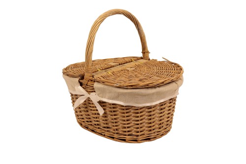 Cesta picnic tela beige y blanca
