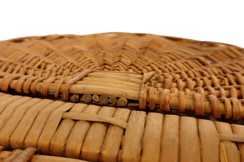 Cesta picnic tela beige y blanca