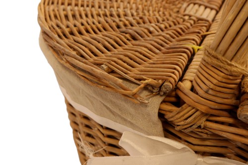Cesta picnic tela beige y blanca