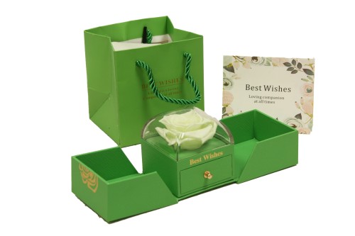 Cajita rosa preservada verde joyero sorpresa