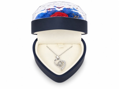 Cajita rosa eterna azul oscuro joyero con colgante