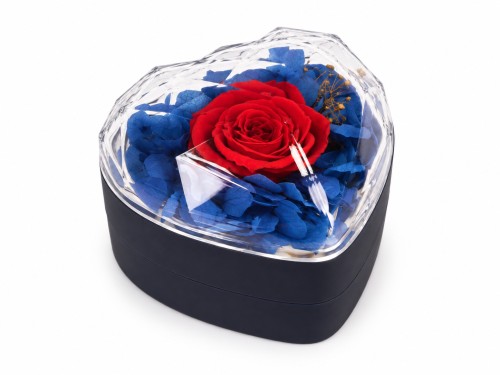 Dark Blue Eternal Rose Box Jewelry Box with Heart Pendant